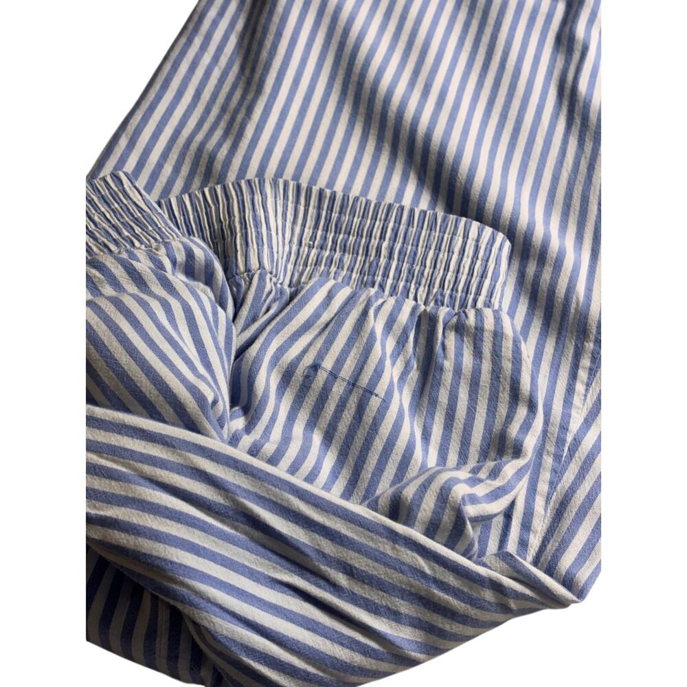 LADIES LG/XL TRAD MOM BLUE / WHITE STRIPED SKIRT SHIN LENGTH STRETCHY WAIST